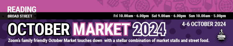 Reading October Market banner on purple background 